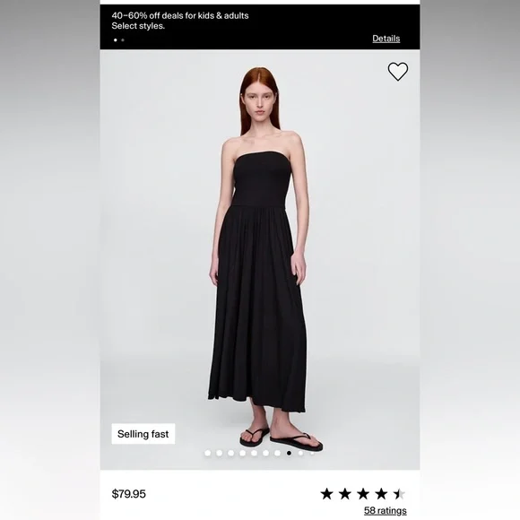 GAP Gap strapless maxi black with side slit size small.NWT!